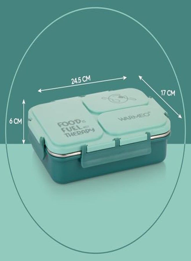 WARMEO علبة غداء معزولة من وارميو برانش 3 بثلاثة أقسام، خالية من مادة BPA، آمنة للاستخدام مع الطعام، مثالية للمدرسة والنزهات والمكتب والأنشطة الخارجية - 750 مل، لون أخضر نعناعي، مصنوعة من الفولاذ المقاوم للصدأ - Image 4